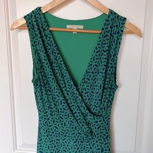 Green & Navy Blue Wrap Dress with Tie Sash